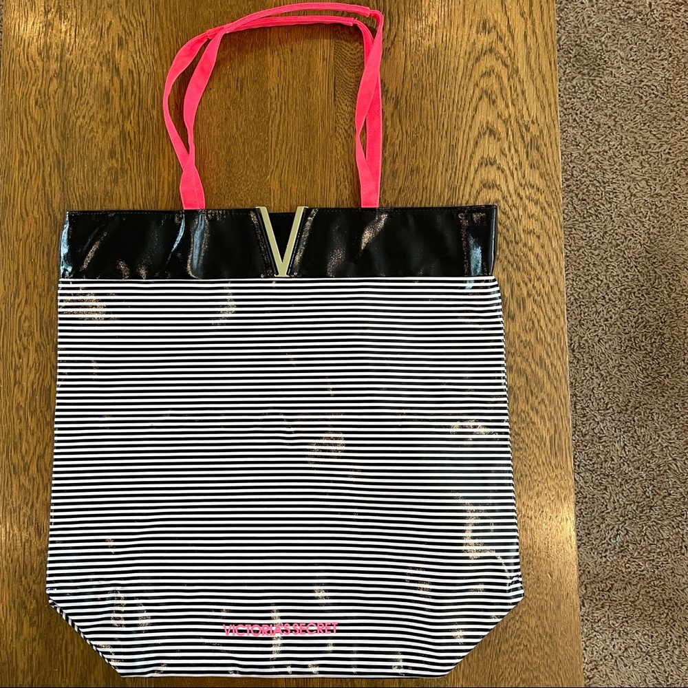 Victoria’s Secret Coated Beach Tote Stripe Black